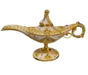 Golden Metal Detailed Arabian Genie Aladdin Lamp Costume Accessory Decor