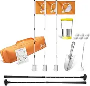 Golf & Mini Golf Complete Setup, 3X Golf Pin Flags & Putting Green Hole Cups, 2X Adjustable Golf Putters, 6X Golf Balls, Digger, Hole Cutter & More, for Grass Backyard, Beach, Driving Range Gift Set