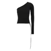 [Rick Owens Drkshdw] Rick Owens Drkshdw Ziggy Asymmetric-neckline Long-sleeve T-shirt XS BLACK