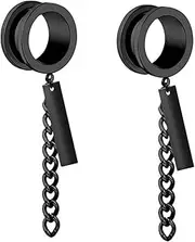 [KnSam] 6 mm - 25 mm Expander Gauges Plug Stretcher Gauges Set of 2 Silver Earrings Round with Chain Rectangle Pendant Plug Flesh Tunnel, Stainless Steel Tunnel Piercing Jewellery