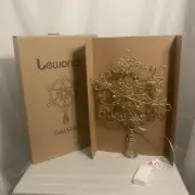 Lewondr Christmas Star Lighted Tree Topper Battery Powered 14 Inches Gold