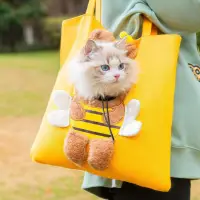 在飛比找momo購物網優惠-【E-Life】透氣寵物露頭帆布手提包(寵物外出包 手提貓咪
