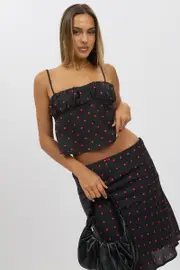 Black Polka Dot Cami Sleeveless Chiffon Lined - Size 12M, Women's Cami