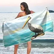 YMXFXP Microfiber Thin Lightweight Beach Towel Heron Sea Sit Quick Dry Pool Towels 30” x 60” Sand Free Absorbent Yoga Camping Towel for Gym, Gym, Picnic M