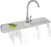 Silicone Faucet Mat Drip Catcher Tray(24" x 5.5"),Sink Mat,Faucet Handle Drip Catcher Tray,Faucet Catcher Mat,Faucet Absorbent Mat,Faucet Rack,Sink Splash Guard,Sink Accessories Gadgets (White)