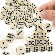 Pack of 50 Game Dice, 14 mm Beige Acrylic Dice with Round Corners, Robust D6 Dice for Dice Games, Table Games, Parties, Celebrations and Social Evenings, Math Lessons