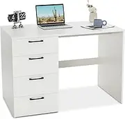 Giantex Computer Desk with 4 Drawer, Home Office Writing Desk with File Storage Cabinet, Modern Executive Desk Computer Workstation for Bedroom, Study Room, Office, White