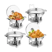 Chafing Dish Buffet Set 4 Pack: 5QT Round Stainless Steel Chafer for Catering...