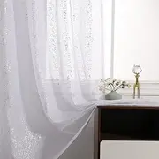 TERLYTEX Silver and White Sheer Curtains 54 Inch Length 2 Panels, Metallic Silver Foil Spray Spots Shimmer Curtains for Bedroom, Rod Pocket Light Filtering Privacy Sparkle Curtain Drapes, Silver White