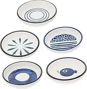 CHICAMPERA 5pcs Blue Ceramic Dipping Dishes Multi Purpose Appetizer Plates for Seasoning Vinegar and Cold Dishes for Home Kitchen Parties and Picnics