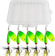 Spinnerbait Fishing Lures,Sequin Feathered Hooks Lures Kit | 5X Spinnerbait Jigs with Tackle Box, Fishing Accessories for Bass Trout Salmon Walleye