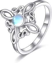 [JERWLI] Witches Knot Rings Sterling Silver Witch's Magical Knot Rings Moonstone Pagan Jewelry Celtic Cross Jewelry for Women Girls