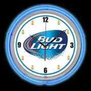 15" Bud Light Beer Blue Double Neon Clock Chrome Finish Man Cave Bar