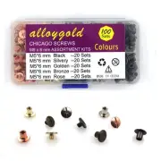 100 Sets Chicago Screws Assorted Kit 1/4 inches 5 Colors Leather Rivets Screw...