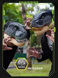 在飛比找Yahoo!奇摩拍賣優惠-爆款兒童玩具霸王龍仿真恐龍頭盔發光聲效恐龍頭套頭戴式互動面具