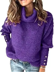 [Valtorixia] Winter Slouchy Loose Knit Sweaters for Women's Turtleneck Chunky Pullover Sweaters Cowl Neck Long Sleeve