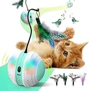 Interactive Cat Toys, 360 Degree Self Rotating Feather Robotic Cat Ball, USB Rechargeable Electric Kitten Toys with LED Lights and Funny Bird Sound for Indoor Cats/Pets
