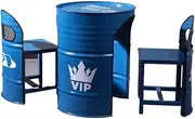 SUNHIPPIE Industrial Style Table Chair 3 in 1 Metal Reception Coffee Table Leisure Iron Table for Small Space Barrel Table & Chair Club (Blue)
