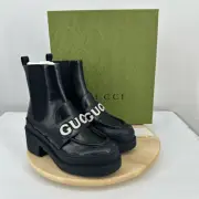 Gucci Women’s Ornella Leather Boots Logo Chunky Platform Chelsea US 8 Black NIB