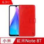 IN7 瘋馬紋 紅米NOTE 8T (6.3吋) 錢包式 磁扣側掀PU皮套 吊飾孔 手機皮套保護殼-紅色