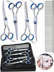 5 in 1 Dog Grooming Scissors Set, Stainless Steel Professional Pet Scissors Kit With Safety Round Tip, Titanium Coated Sharp and Durable for Dogs