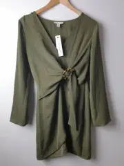 Topshop Women Size 6 Khaki Green Layered Blouse Long Line Smart Peplum Casual