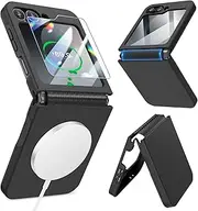[Caka] for Galaxy Z Flip 6 Case, Samsung Flip 6 case [Compatible with MagSafe] [Hinge Protection] [Screen Protector] Shockproof Magnetic Phone Case for Samsung Galaxy Z Flip 6 2024 - Black