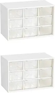 Feadily Small Parts Organizer 9 Drawer, Desktop Storage Box with Clear Drawers, White (2 Pack)
