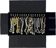 UnionPlus Velet Travel Jewelry Case Roll Bag Organizer for Necklace Bracelet Earrings Ring, Black - Necklace Only