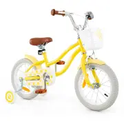 CostwayKids Bike with Front Handbrake and Rear Coaster Brake for 3-5 Years Old-Yellow-14 inches