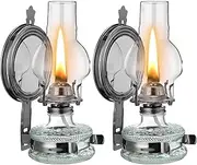 2 Pieces Large Kerosene Lamp Wall Mount Vintage Chamber Oil Lamps Hanging Hurricane Lamp Rustic Glass Clear Oil Lantern for Indoor Use Home Tabletop Decor Emergency Lighting, Dark Grey, 10.6 oz