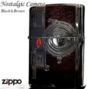 Zippo Camera Black Nickel Brown Etching Engraving Brown leather-look print