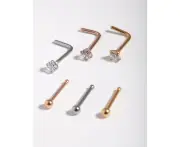 Mixed Metal Cubic Zirconia Nose Stud 6-Pack