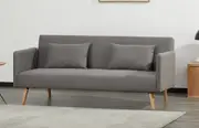 Grey Wooden Frame Adjustable Upholstered Fabric Click Clack 3 Seater Sofa Bed