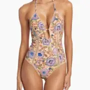 $330 NWT Zimmerman Junie Floral Crochet-Edge One-Piece Swimsuit, 2024, Size 3