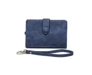 Womens Small Bifold PU Leather Wallets RFID Ladies Wristlet with Card Slots Zipper Coin Purse - Dark Blue