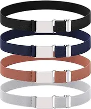 [Kajeer] 4PCS Kids Boys Elastic Buckle Belt - Adjustable Belt with Silver Square Buckle