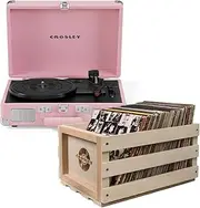 Crosley Cruiser Bluetooth Portable Turntable - Blush Pink + Bundled Crosley Record Storage Crate