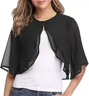 [Ladiery] Women's Shrugs Chiffon Short Sleeve Open Front Bolero Cardigan Outerwear Shawl Evening Wedding Cape Shirt Tops