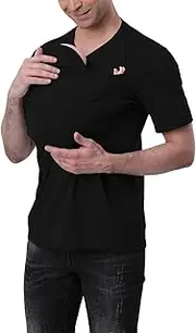 [Generic] Kangaroo Shirt for Dad and Baby,Stretchy Kangaroo Carrier Shirt for Mom, V-Neck T-Shirt with Pockets (Black,4X-Large)