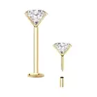 Natural Diamond 2mm 14K Solid gold 16G Push In Treadless Labret Ear Tragus Stud