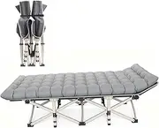 Folding Camping Bed, Camp Beds for Adults with Cushion, Portable Travel Camping Cot for Outdoor Indoor, Heavy Duty Sleeping Cots, Tent Camp Cot with Carry Bag, Supports 440 lbs ( Color : Gray )