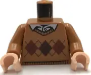 Lego New Minifig Medium Nougat Torso Knit Argyle Sweater w/ White Shirt Collar