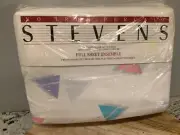 Vintage Steven’s Geometric Pastel Printed FULL Sheet Set NOS Sheets