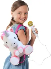 Singing Machine Portable Karaoke Machine for Kids, Plush Toy Backpack with Micro
