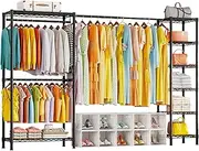 Expandable Clothes Rack Adjustable Heavy Duty Garment Racks with Flexible Shelves Hanger Rods Clothing Rack for Hanging Clothes Metal Wardrobe Closet Rack 72-96.6"W x 14.5" D x 71.2" H