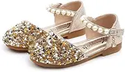 [SAFECAMS] Girls Little Kids Glitter Rhinestones Ballet Flats Ankle Strap Sequins Princess Sandals Comfort Soft Wedding Party Shoes for Kid Toddler Flat