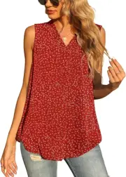 QUEZHU Women's Summer Sleeveless Chiffon Tank Tops Large, A-flower Wine Red
