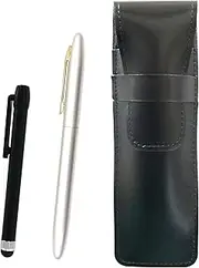 ASB-ALB-TK11-P Slim Cow Leather Pen Case Black Metal Touch Stick with Brass Dacapo Clip Ballpoint Pen Set Pearl Shaft