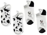 [Ipetboom] 2 Pairs Cow Socks Cow Motif Animal Fuzzy Socks Pattern Cartoon Casual White Cotton